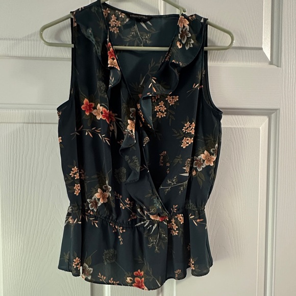 2/$25: Green/Blue Floral Sleeveless Wrap Top - Picture 2 of 7